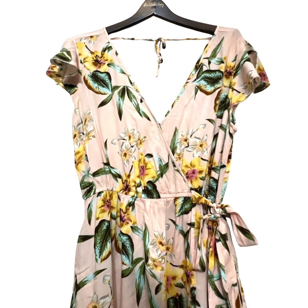 B.O.G Collective Women's Floral Wrap Romantic Maxi Dress‎ Pink Yellow Size L